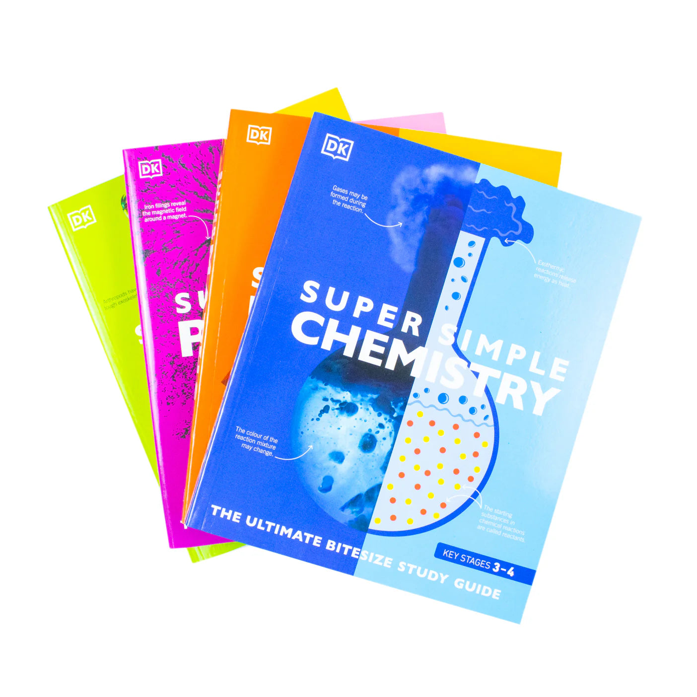 DK Super Simple Maths Biology Physics Chemistry paperback collection set stacked together