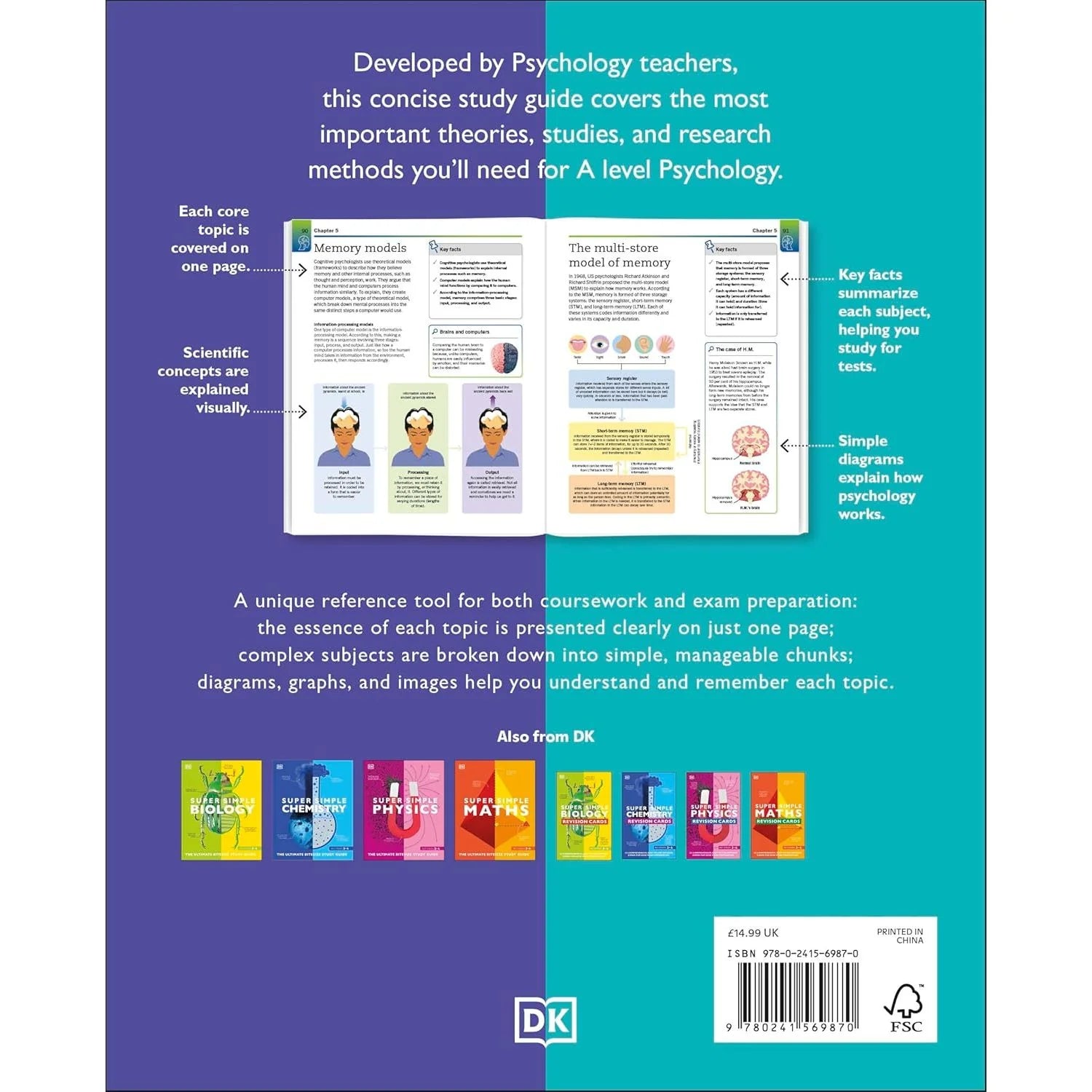 DK Super Simple Psychology A-Level Study Guide Paperback - Back Cover with Blurb