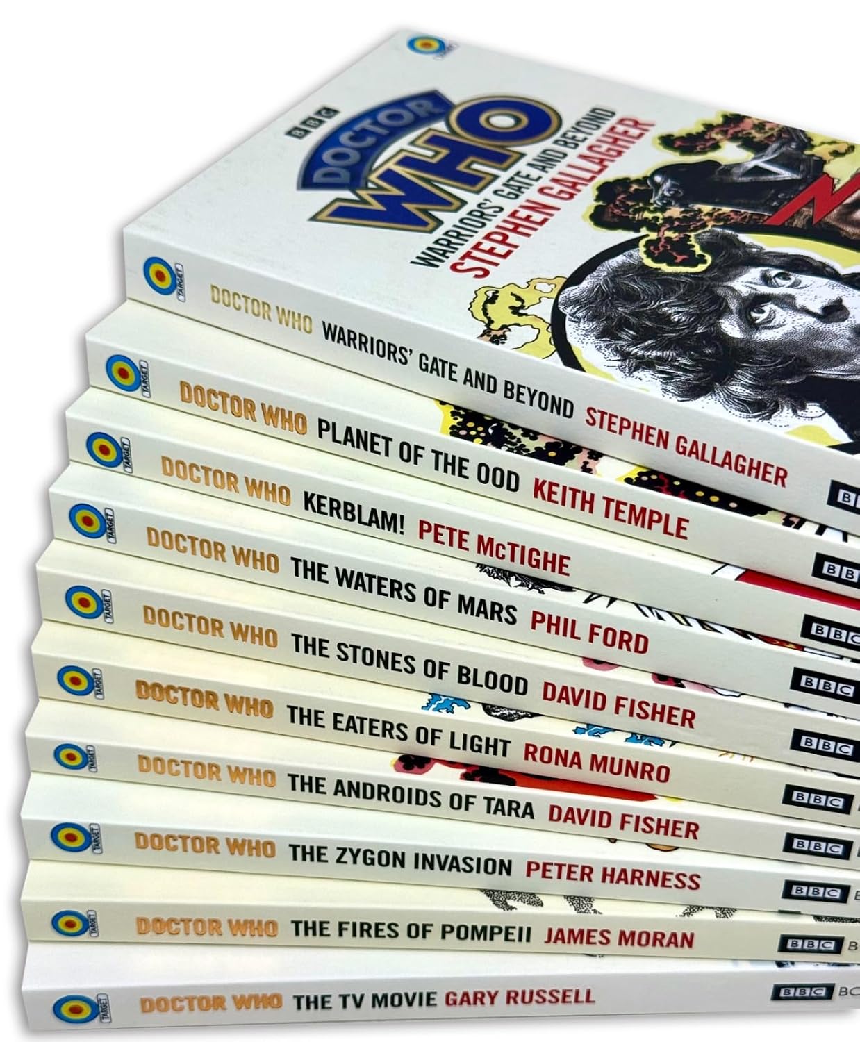 Doctor Who Target Collection paperback book spines showing all 10 titles in matching set design