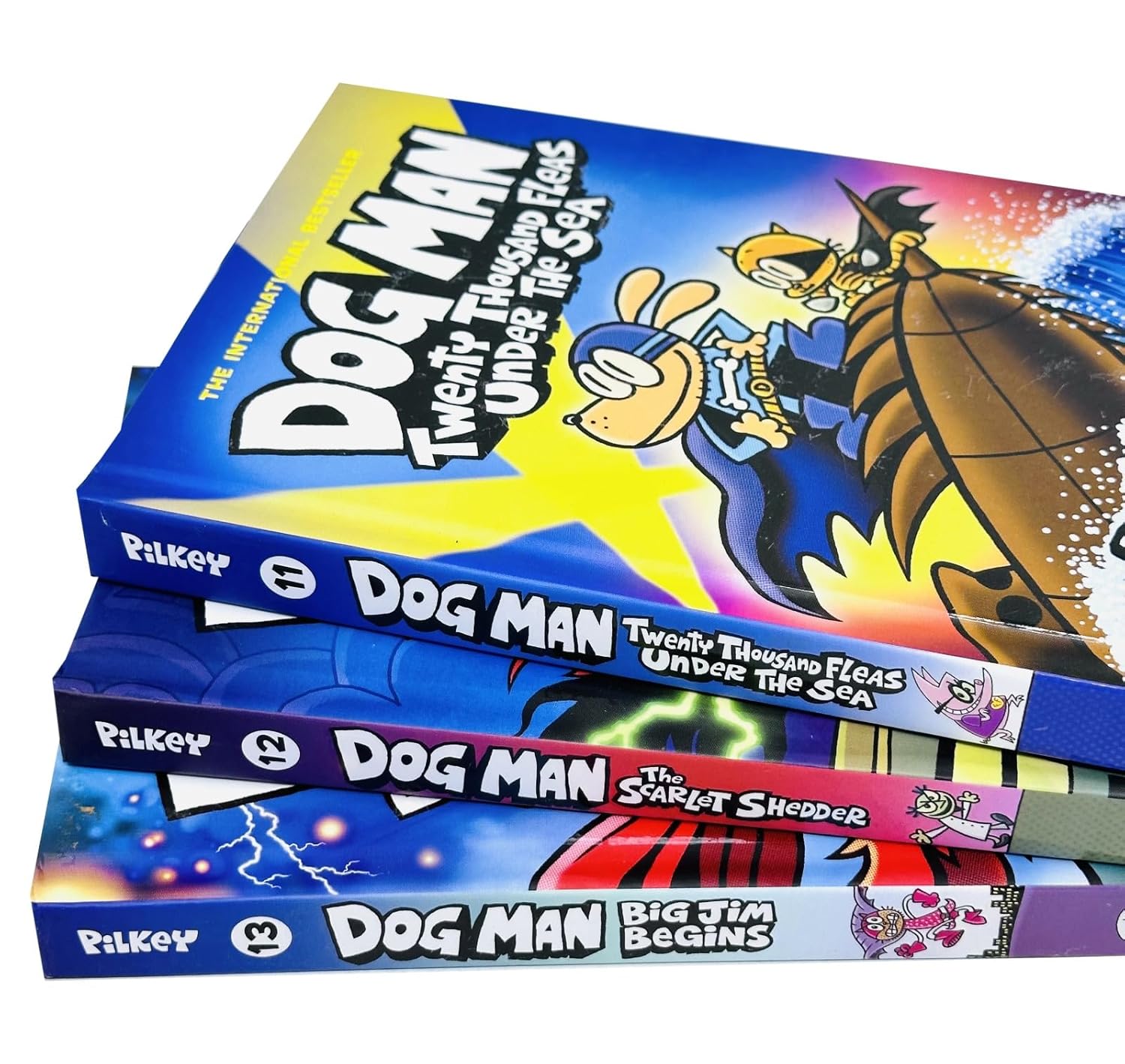 Dog Man Books 11-13 hardback set - Twenty Thousand Fleas Under the Sea, The Scarlet Shedder, Big Jim Begins by Dav Pilkey