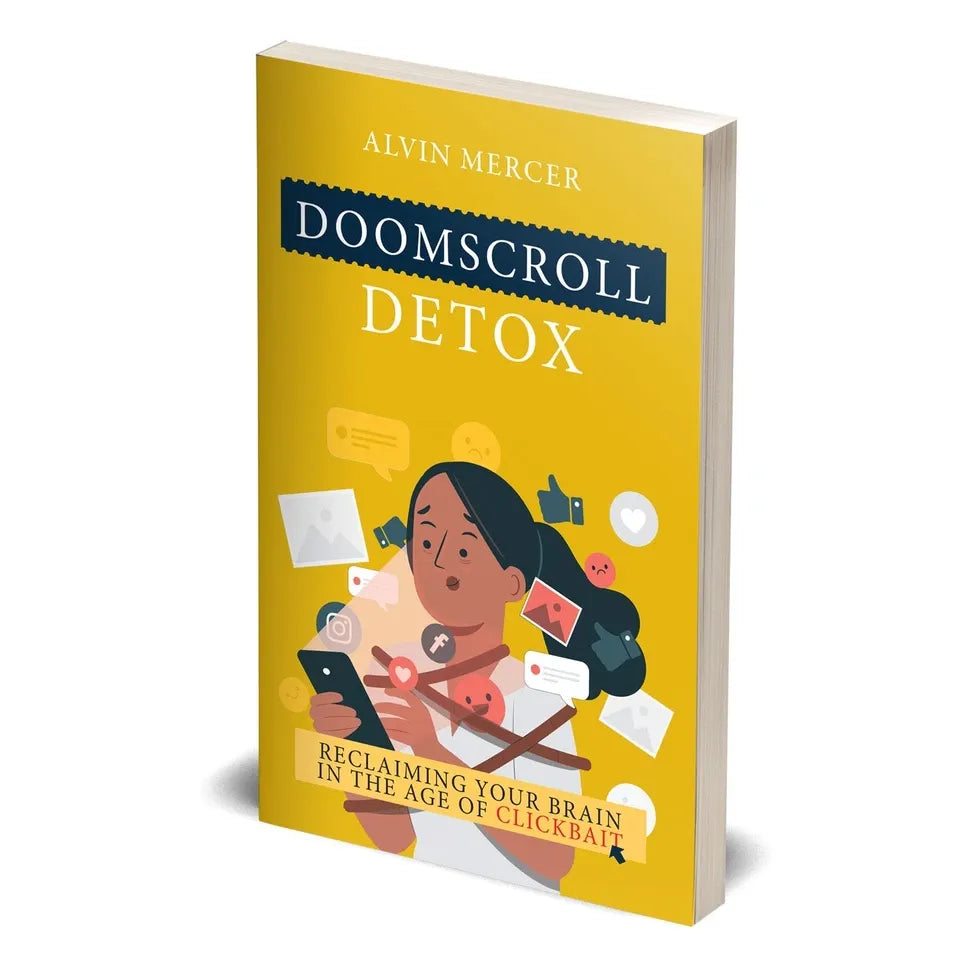 Back cover of Doomscroll Detox by Alvin Mercer, Paperback self-help book on digital wellbeing