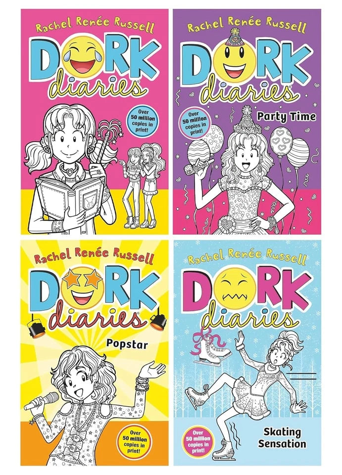 Dork Diaries paperback set titles: Party Time, Pop Star and Skating Sensation by Rachel Renée Russell
