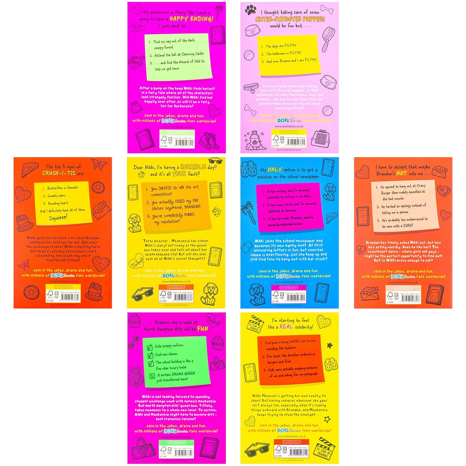 Dork Diaries paperback set cover artwork, funny middle-grade fiction for kids