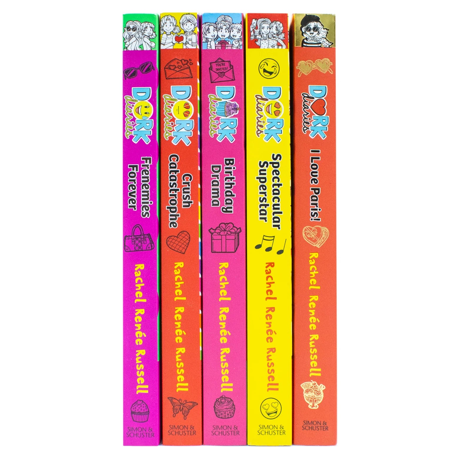 Dork Diaries 5 book paperback set Volumes 11-15 by Rachel Renee Russell - book spines