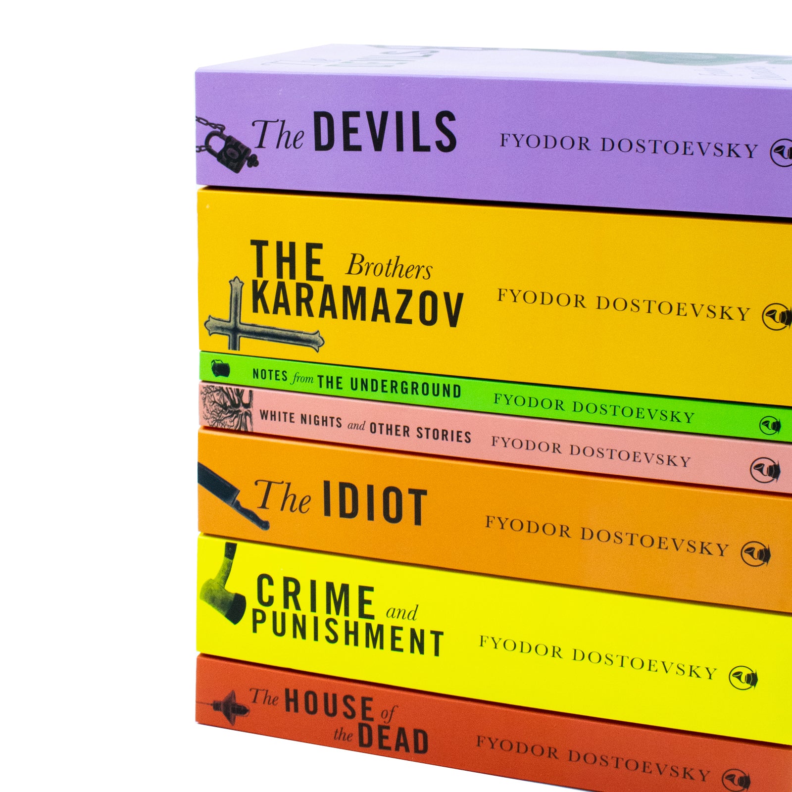 Full Selected Works of Fyodor Dostoevsky 7 Book Collection Set paperback edition laid out