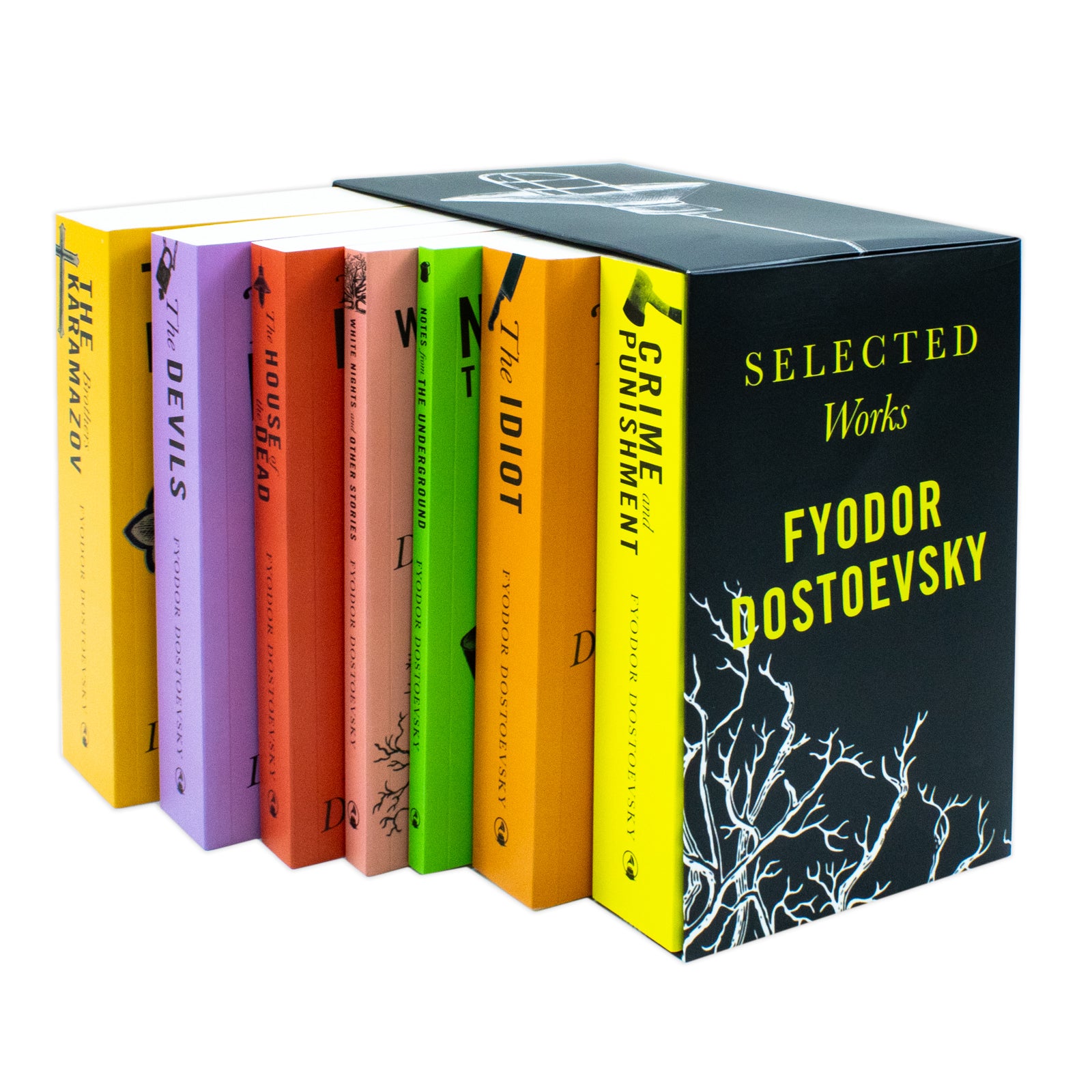 Fyodor Dostoevsky 7 book paperback set cover view, Classic Editions
