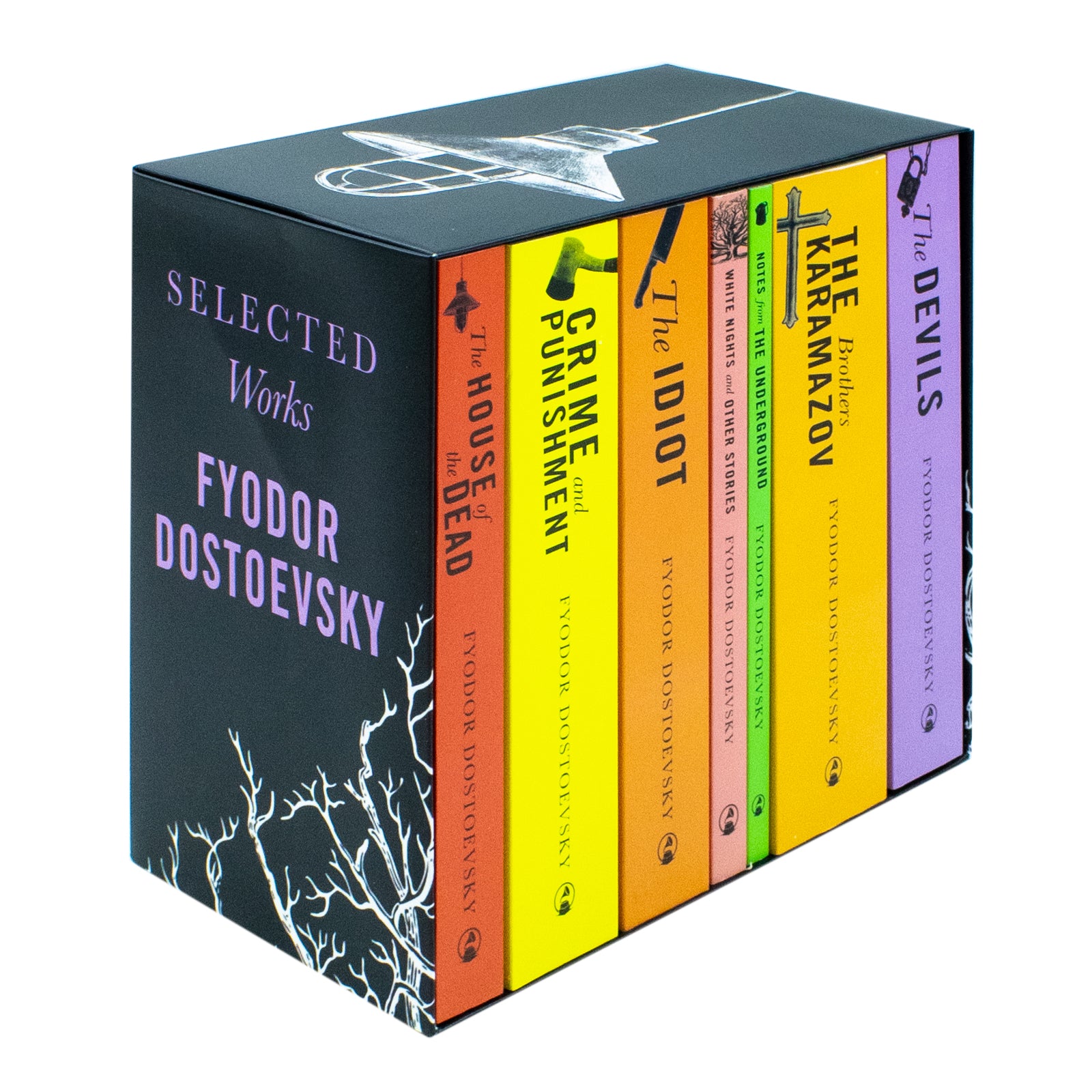 Dostoevsky Selected Works 7 book set spines showing all titles in the collection