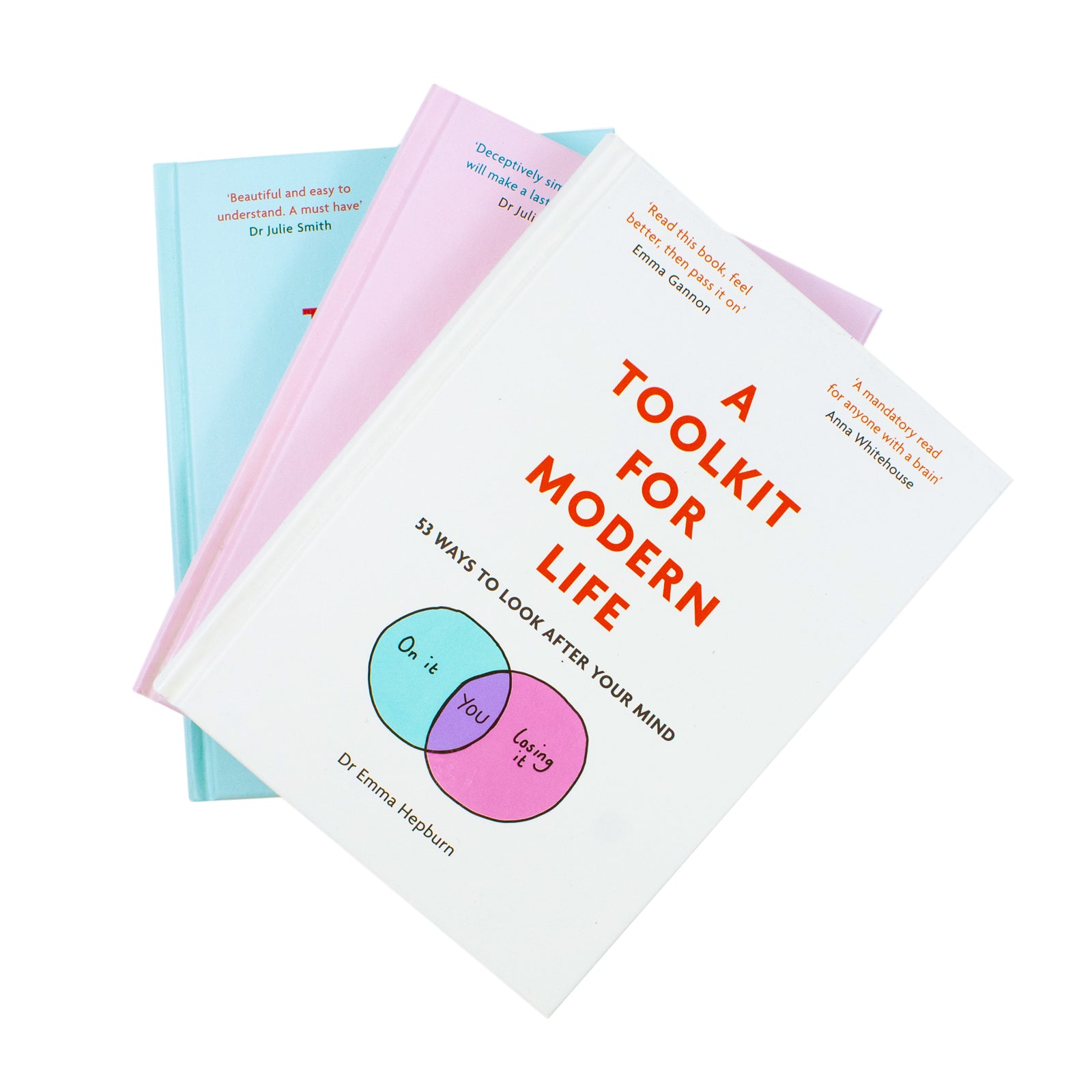 Dr Emma Hepburn Toolkit 3 Book Set covers showing Happiness, Modern Life and Your Emotions titles - Hardback