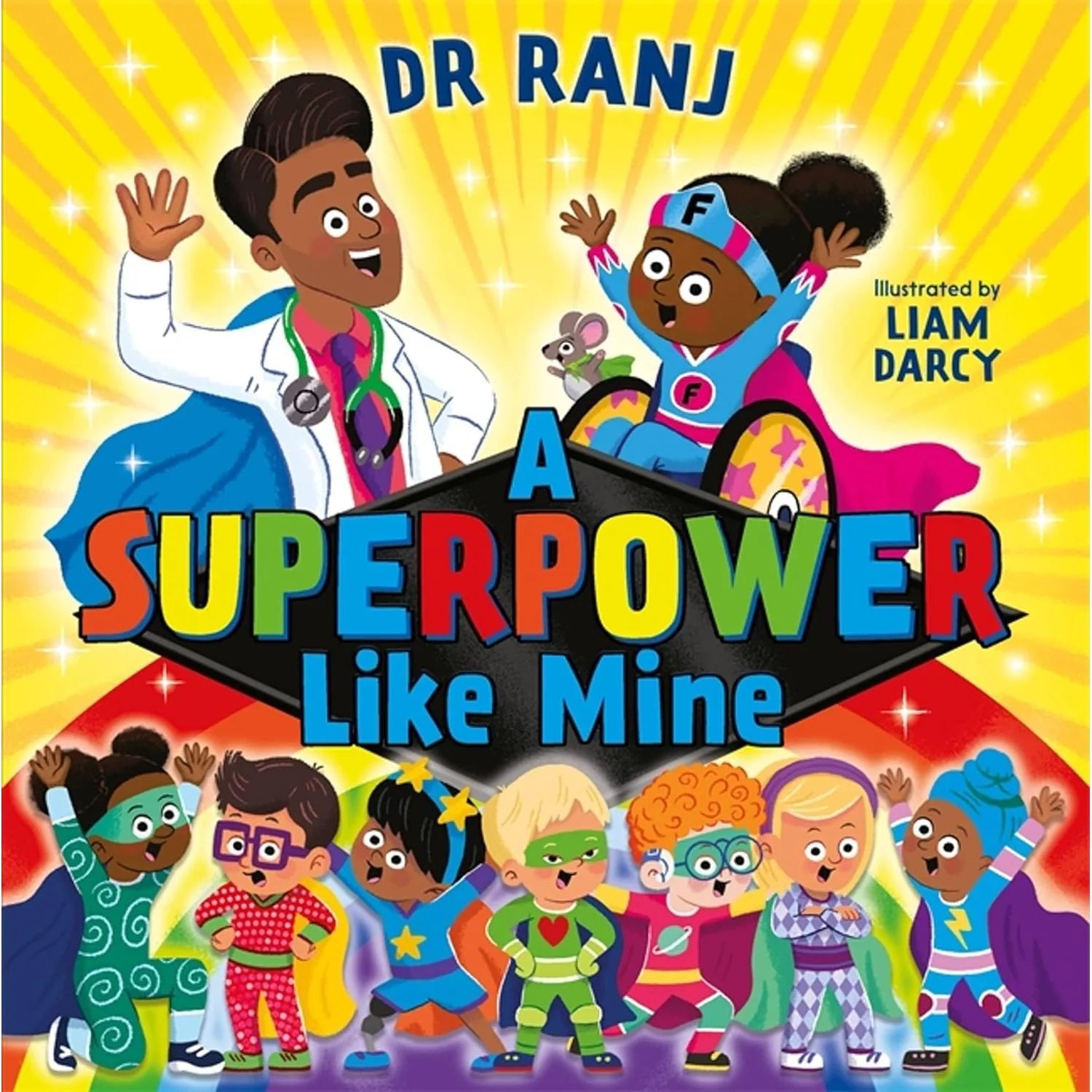 Inside pages of Dr Ranj Singh's A Superhero Like You, A Superpower Like Mine and A Superfamily Like Ours picture books