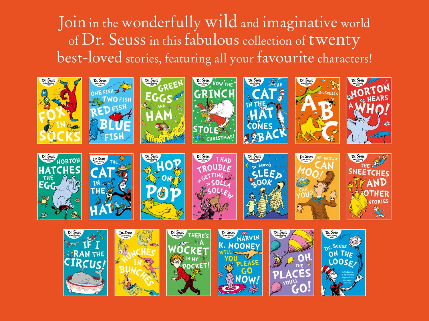 The Wonderful World of Dr Seuss hardback collection set spines showing classic story titles