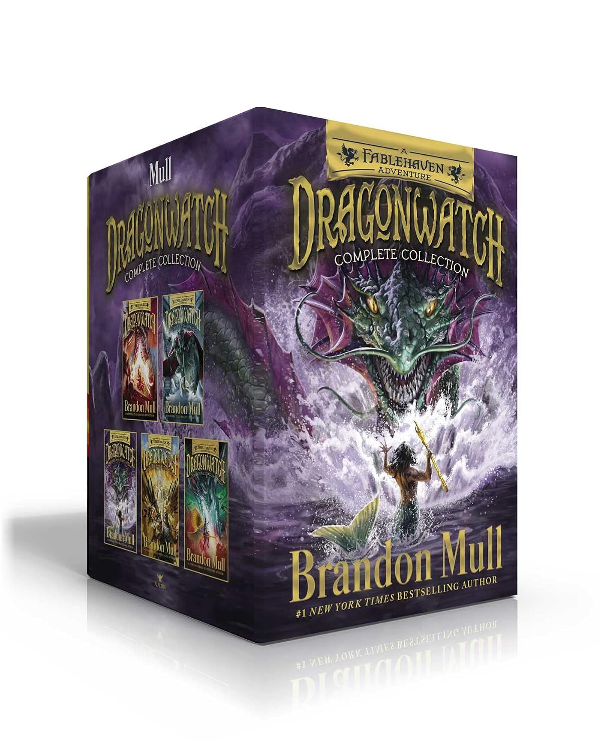 Dragonwatch series by Brandon Mull 5 book paperback box set cover art showing all five titles