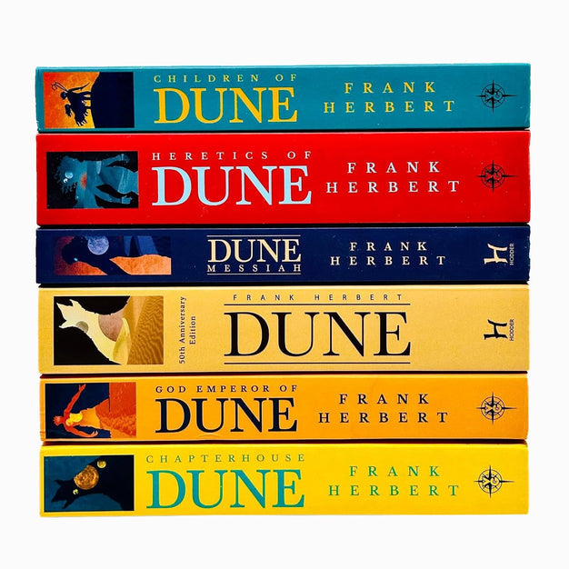 Dune Series 6 Books Collection Set by Frank Herbert - brand new paperback box set spines showing all six Dune novels