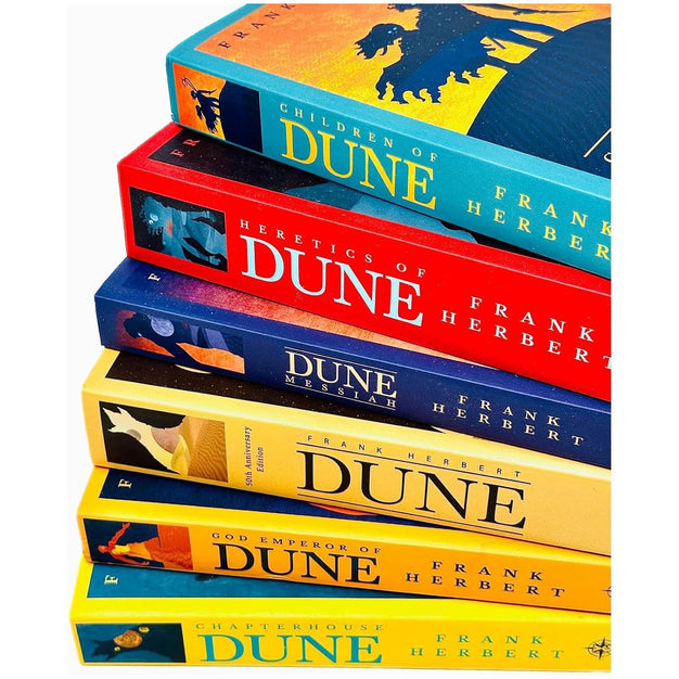 Dune Series 6 Books Collection Set by Frank Herbert - close-up of paperback covers for Heretics of Dune and Chapter House Dune