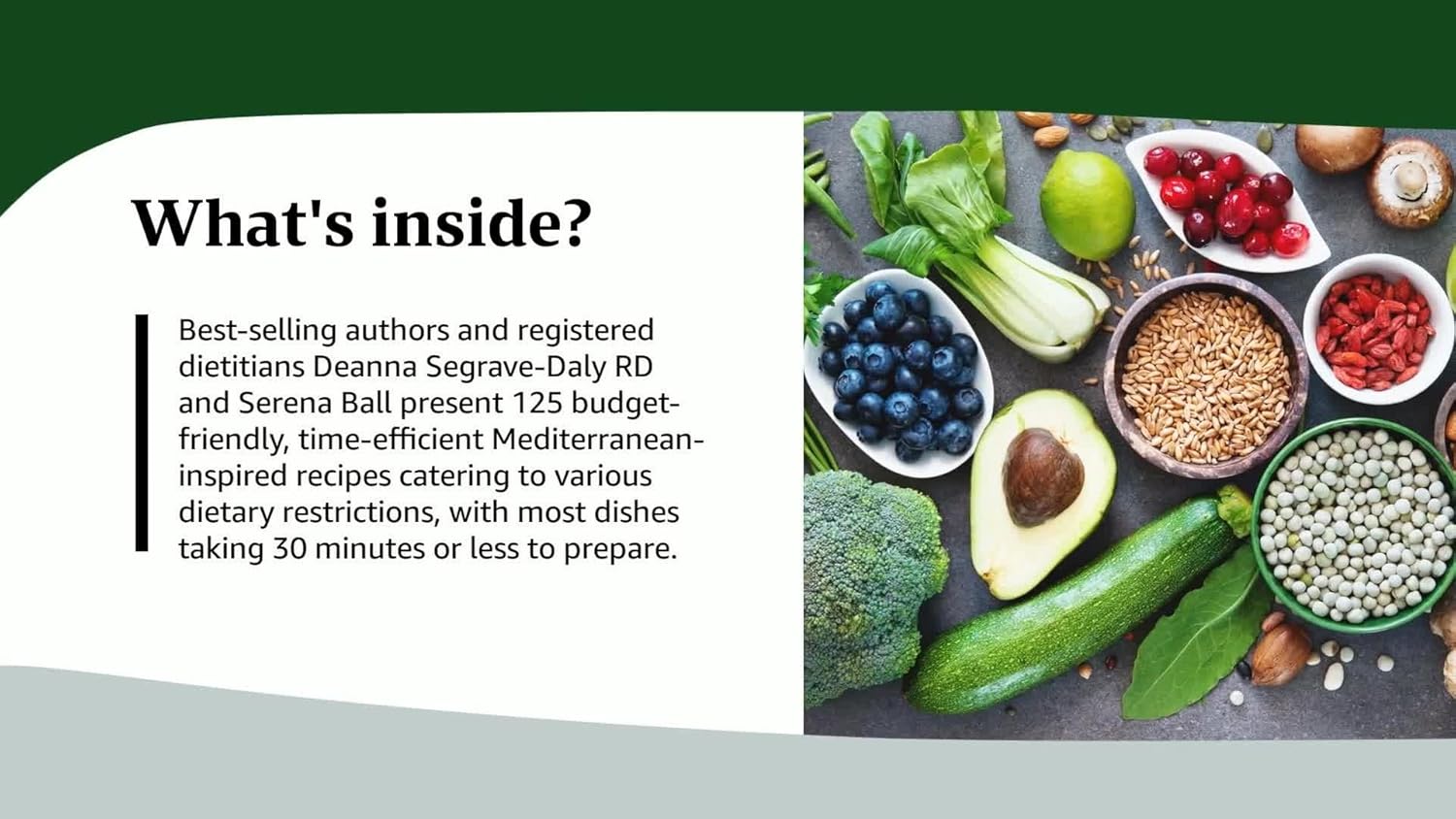 Easy Everyday Mediterranean Diet Cookbook by Deanna Segrave-Daly and Serena Ball - paperback back cover with recipe details