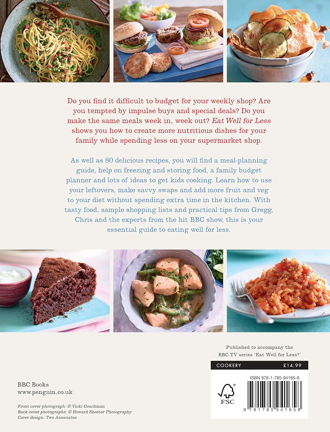 Eat Well for Less by Jo Scarratt-Jones and Gregg Wallace - Paperback budget cookbook back cover with recipe details