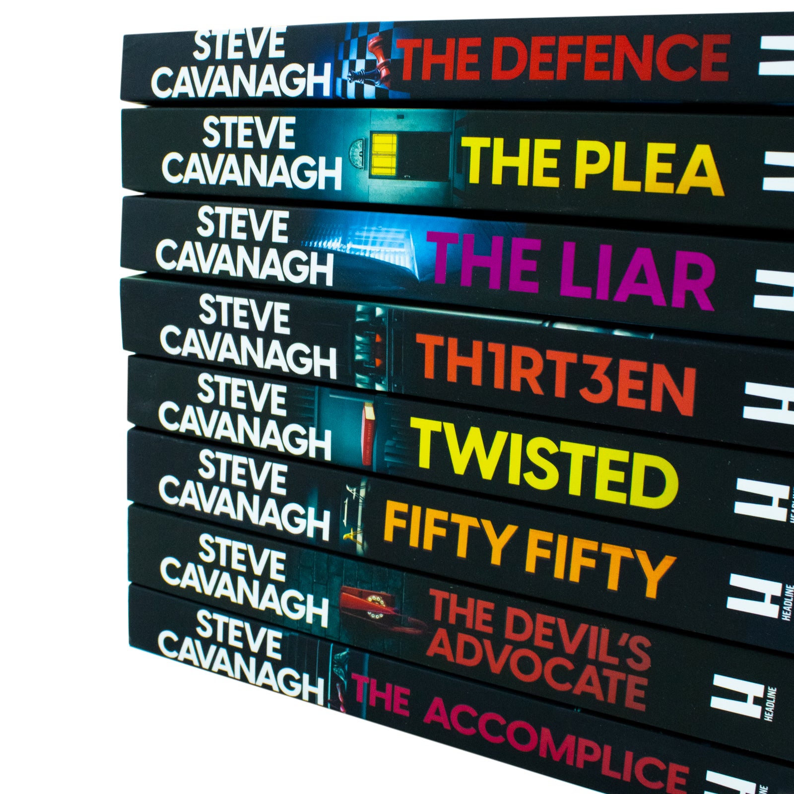 Eddie Flynn Series 8 Books Collection Set by Steve Cavanagh - back covers of the 8 paperback thriller set