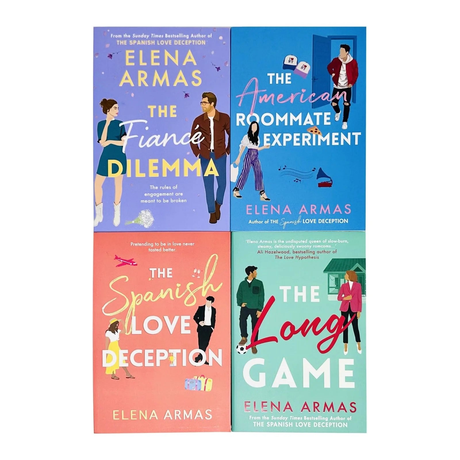 Elena Armas 4 book collection - The Fiance Dilemma and The Long Game paperback covers