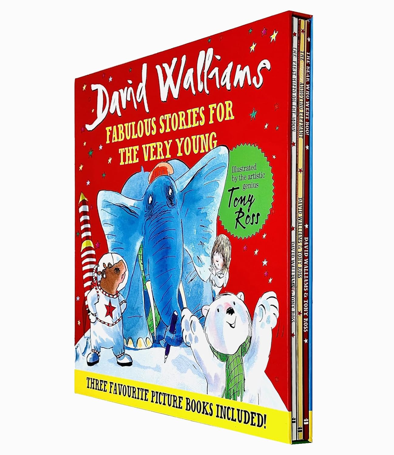 David Walliams Fabulous Stories For The Very Young 3 Picture Books Collection Box Set(The Slightly Annoying Elephant, The First Hippo on the Moon & The Bear Who Went Boo!) - Lets Buy Books