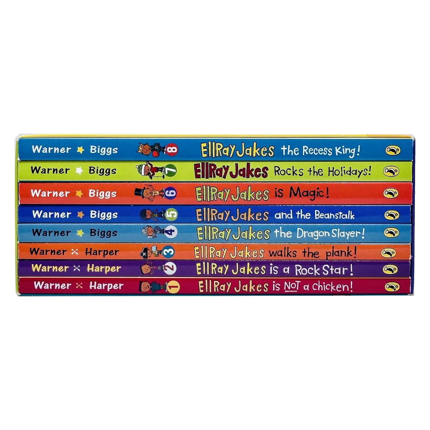 Close-up of EllRay Jakes paperback chapter books by Sally Warner, ages 7-9 collection set