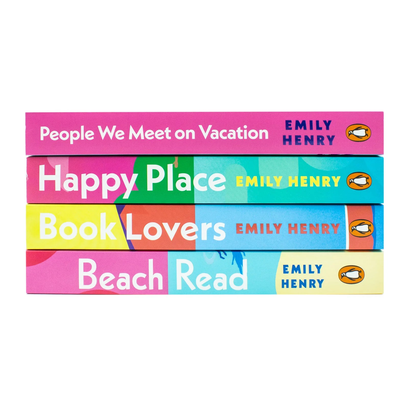 Emily Henry 4 Book Collection Set paperback book stack - Book Lovers, Beach Read, People We Meet on Vacation, Happy Place