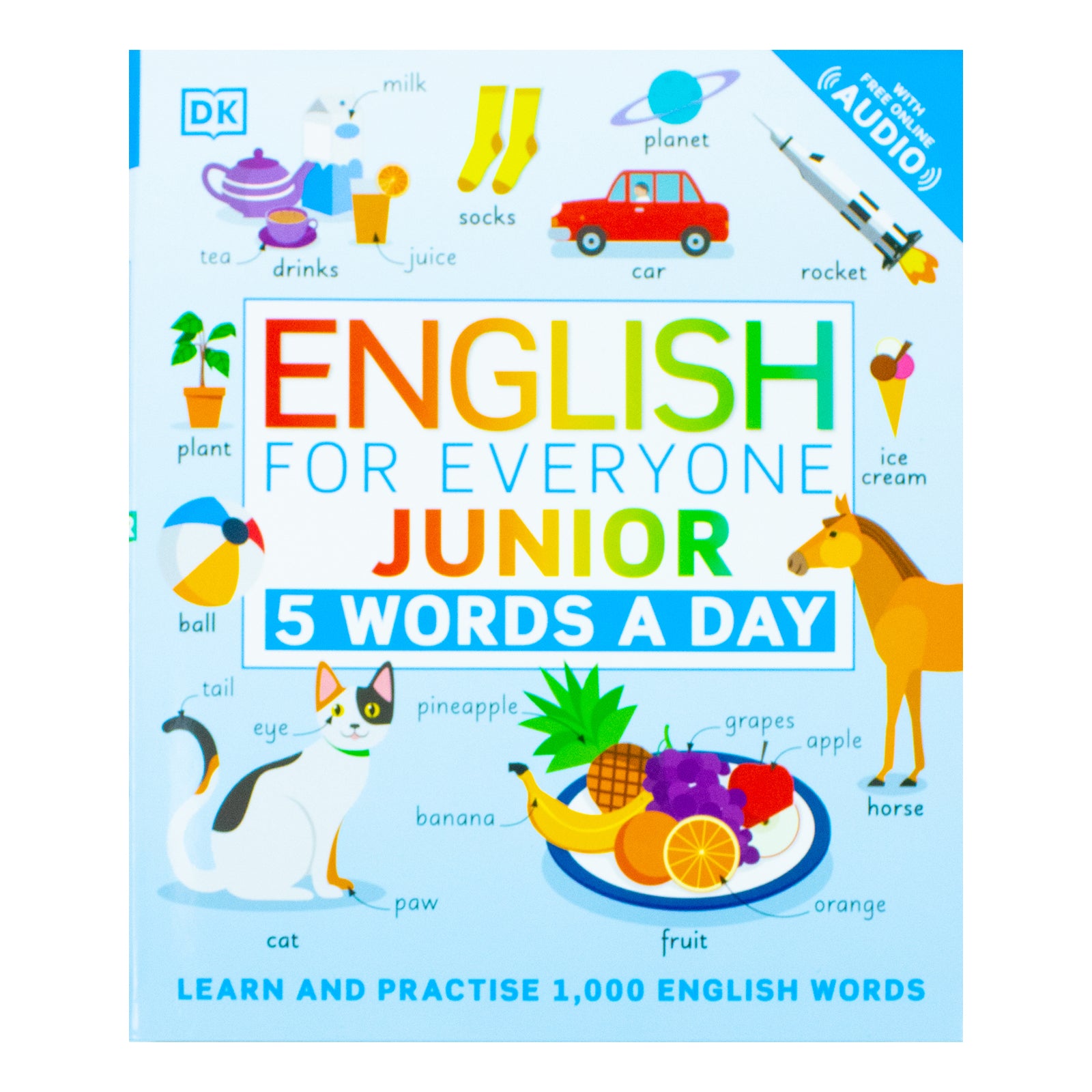 English for Everyone Junior 5 Words a Day by DK - Flexibound vocabulary book for ages 6-9, front cover