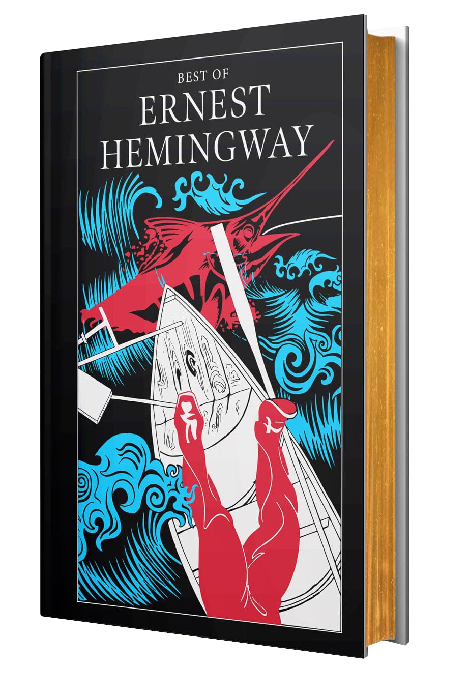 Close-up cover view of the Ernest Hemingway Collection of Novels leather-bound anthology edition
