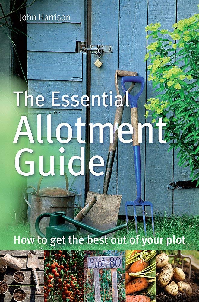 Back covers of The Essential Allotment Guide by John Harrison and Allotment Month By Month by Alan Buckingham