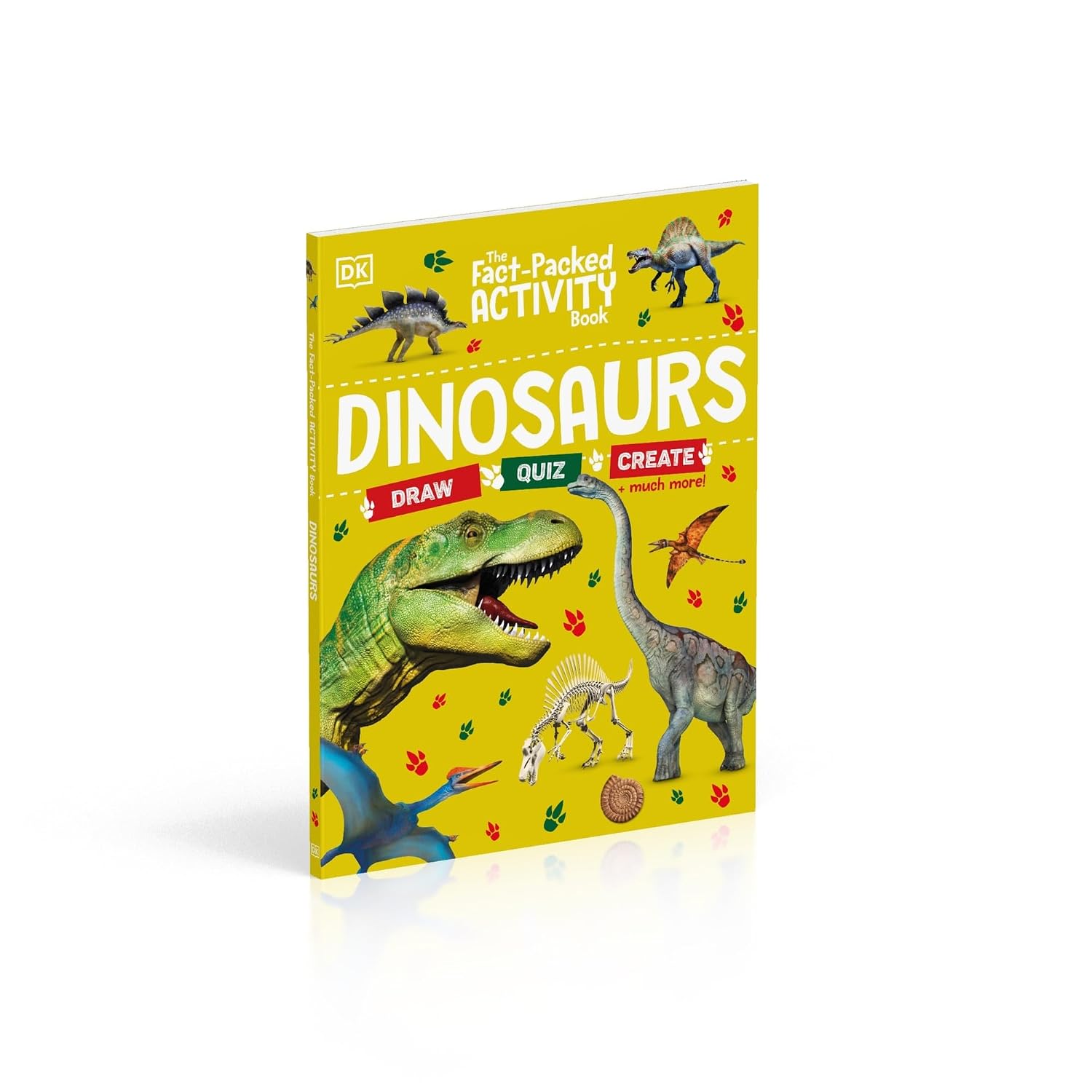 Inside spread from The Fact-Packed Activity Book: Dinosaurs showing dinosaur facts and puzzles