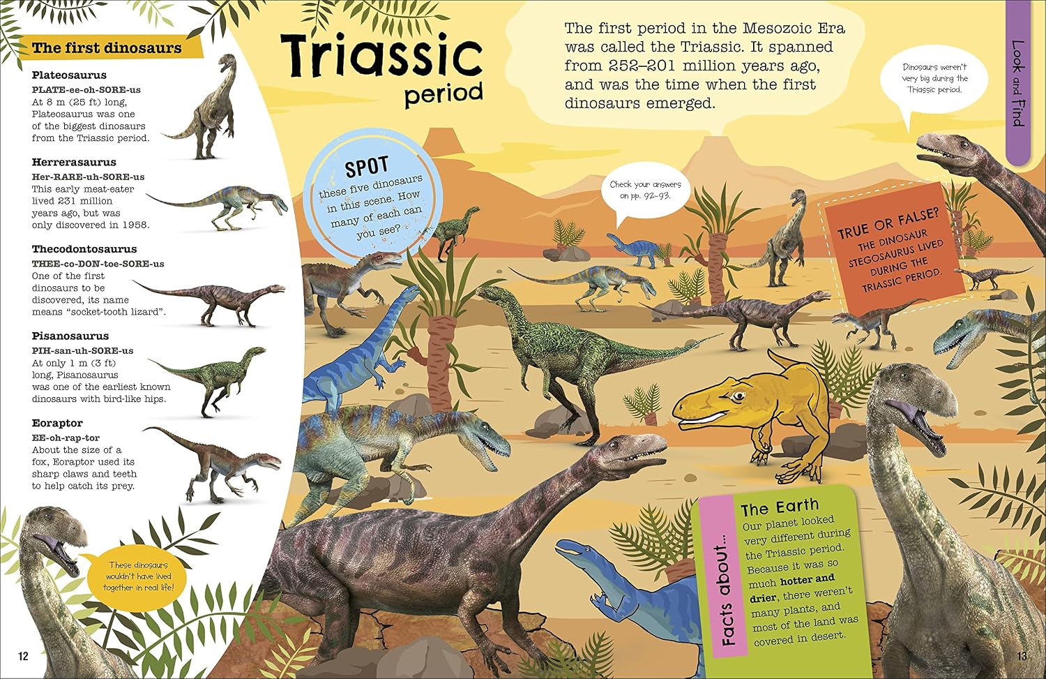 Colourful dinosaur activity spread inside The Fact-Packed Activity Book: Dinosaurs by DK