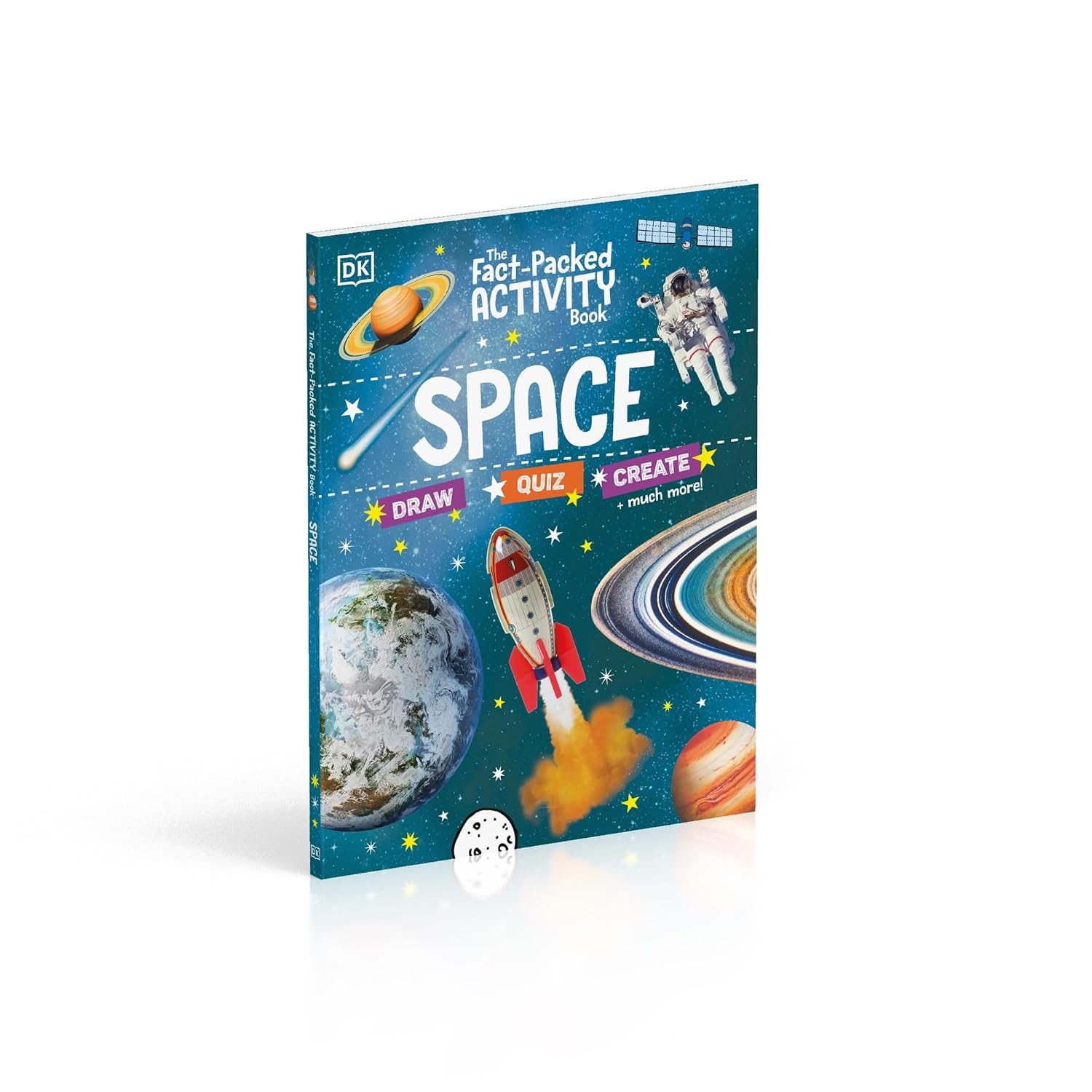 Inside pages of The Fact-Packed Activity Book: Space showing space facts and puzzles