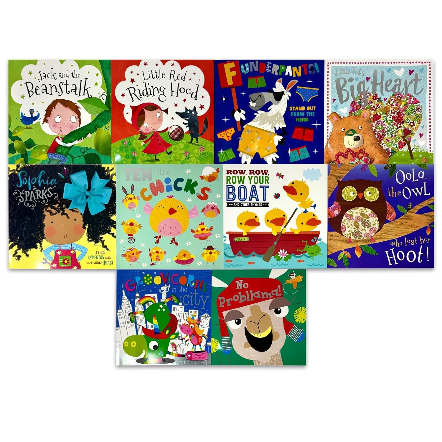 Fairy Tales and Nursery Rhymes 10 Books Collection Set showing all ten paperback titles including Little Red Riding Hood and Jack and the Beanstalk