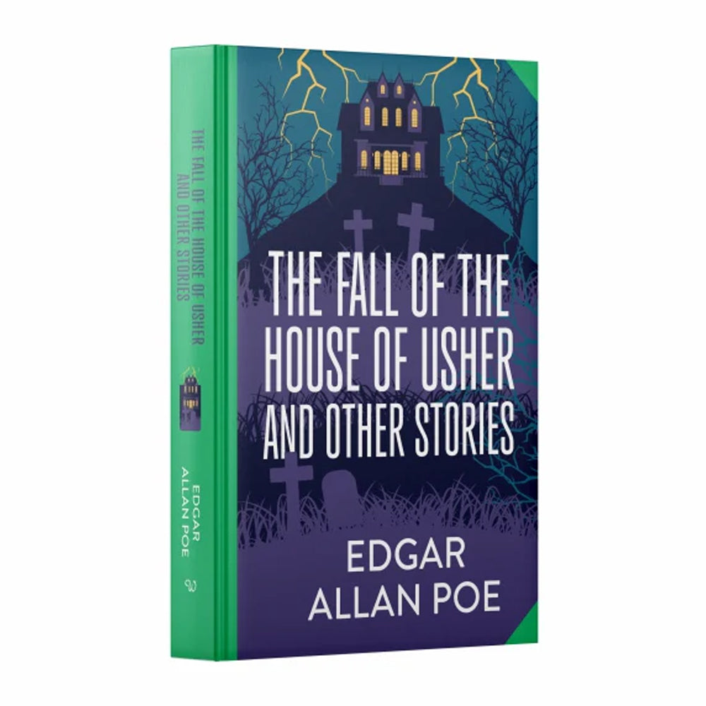 Detail view of The Fall of the House of Usher and Other Tales by Edgar Allan Poe hardback showing sprayed edge design
