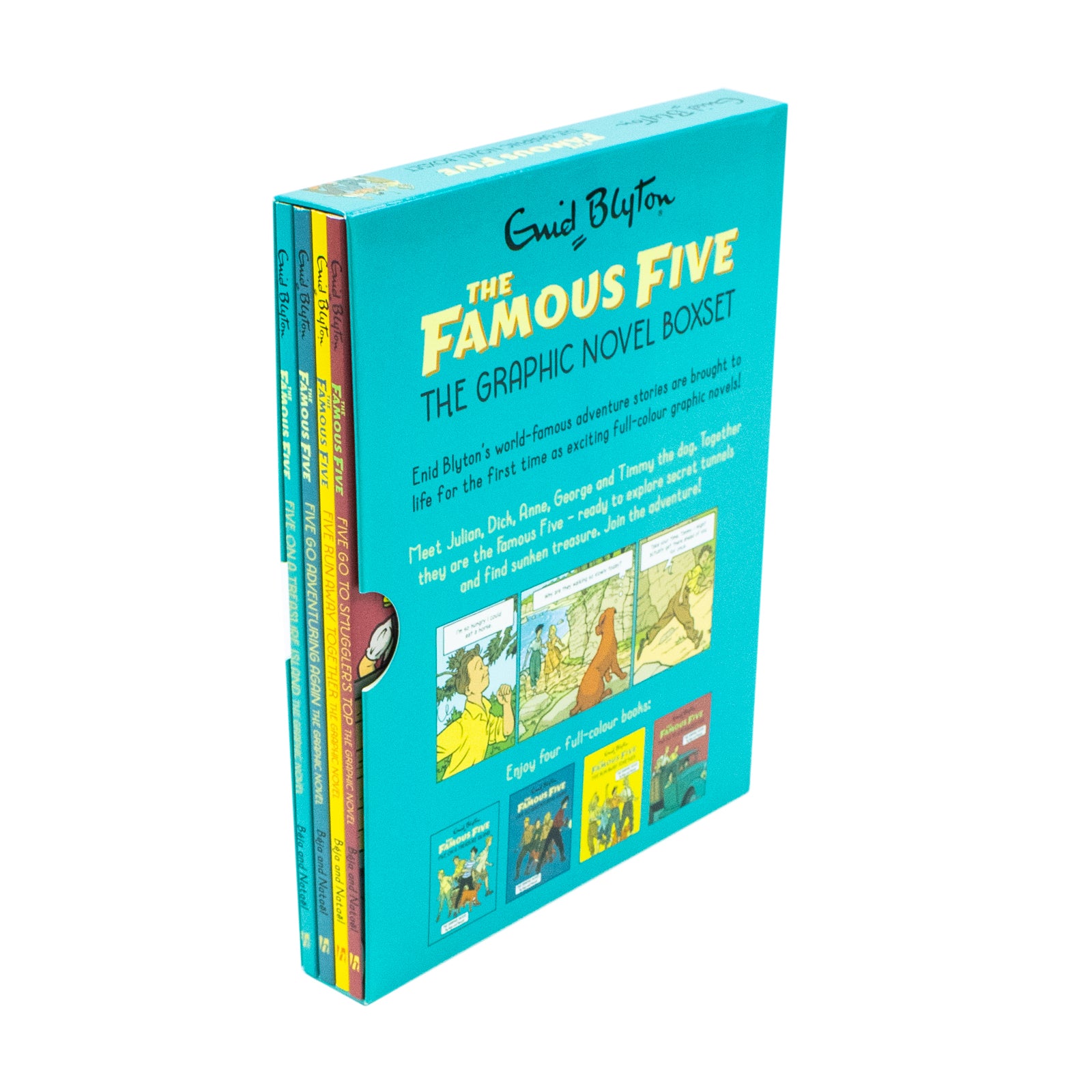Famous Five Graphic Novel paperback box set by Enid Blyton showing all four graphic novel covers - Ages 9+