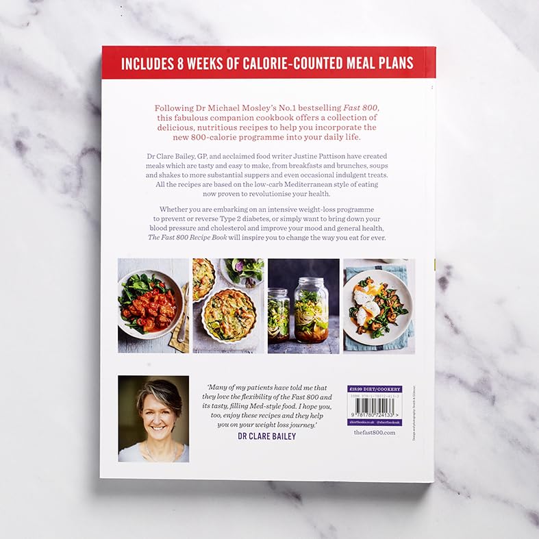 The Fast 800 Recipe Book by Dr Clare Bailey - back cover with recipe details, Short Books paperback