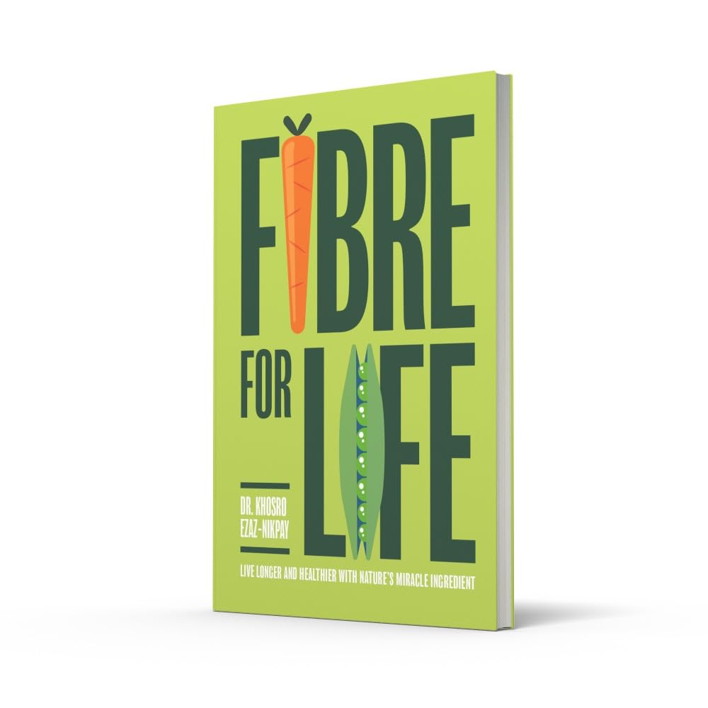 Fibre for Life by Dr Khosro Ezaz-Nikpay - back cover with book description, hardback edition