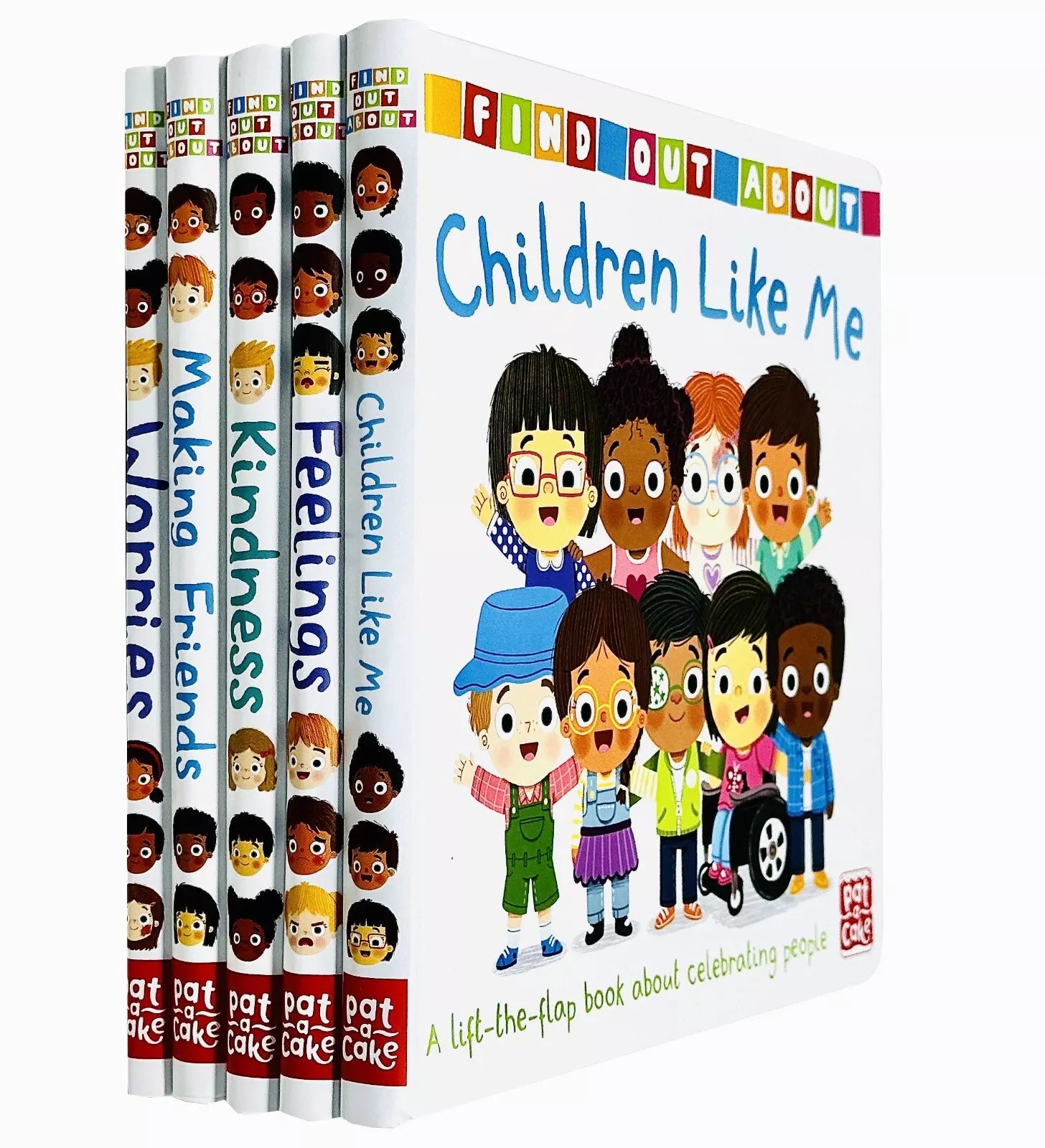 Find Out About 5 Books Collection Set by Pat-a-Cake - Feelings, Kindness, Making Friends, Children Like Me & Worries - lift-the-flap board books for ages 0-3