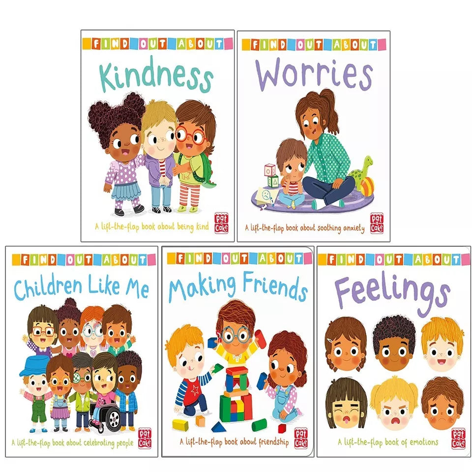 Find Out About 5 book collection set inside pages showing lift-the-flap illustrations for preschoolers