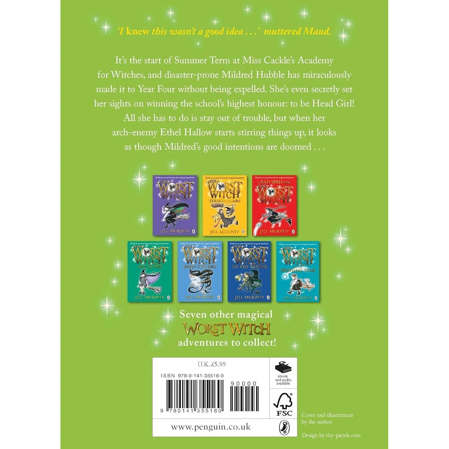 First Prize for the Worst Witch by Jill Murphy - The Worst Witch series - Paperback book back cover, ages 7-9