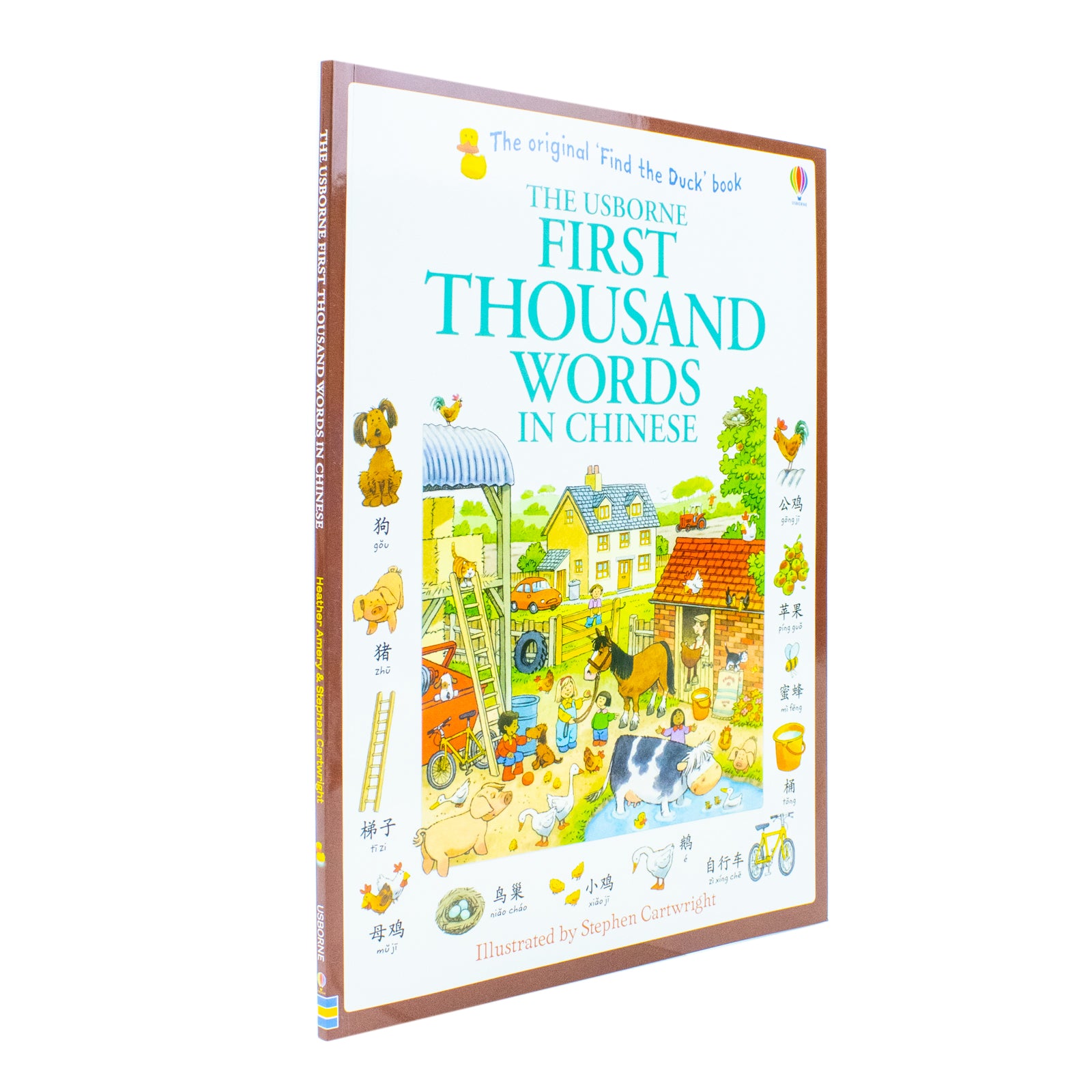 First Thousand Words in Chinese Usborne paperback interior spread with pinyin and English translations