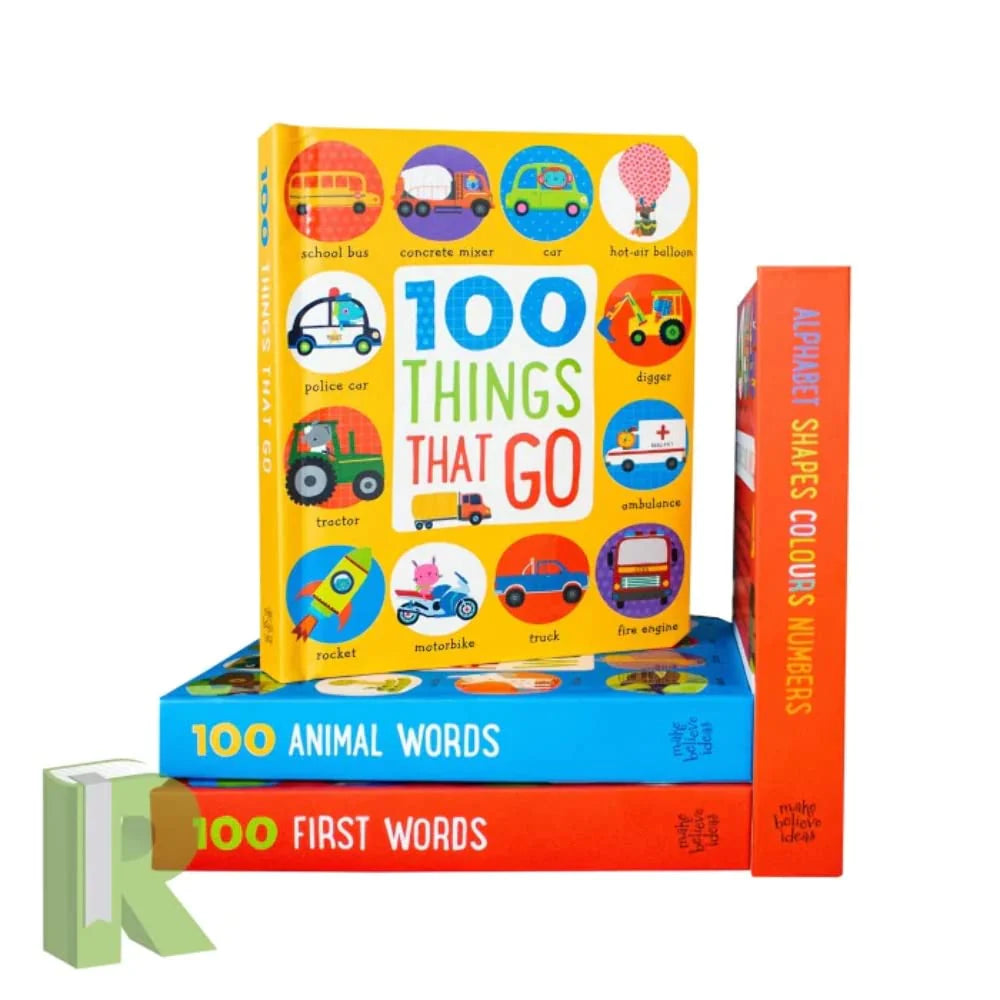 100 Things That Go and Alphabet Shapes Colours Numbers board books - First Words Collection Ages 0-2