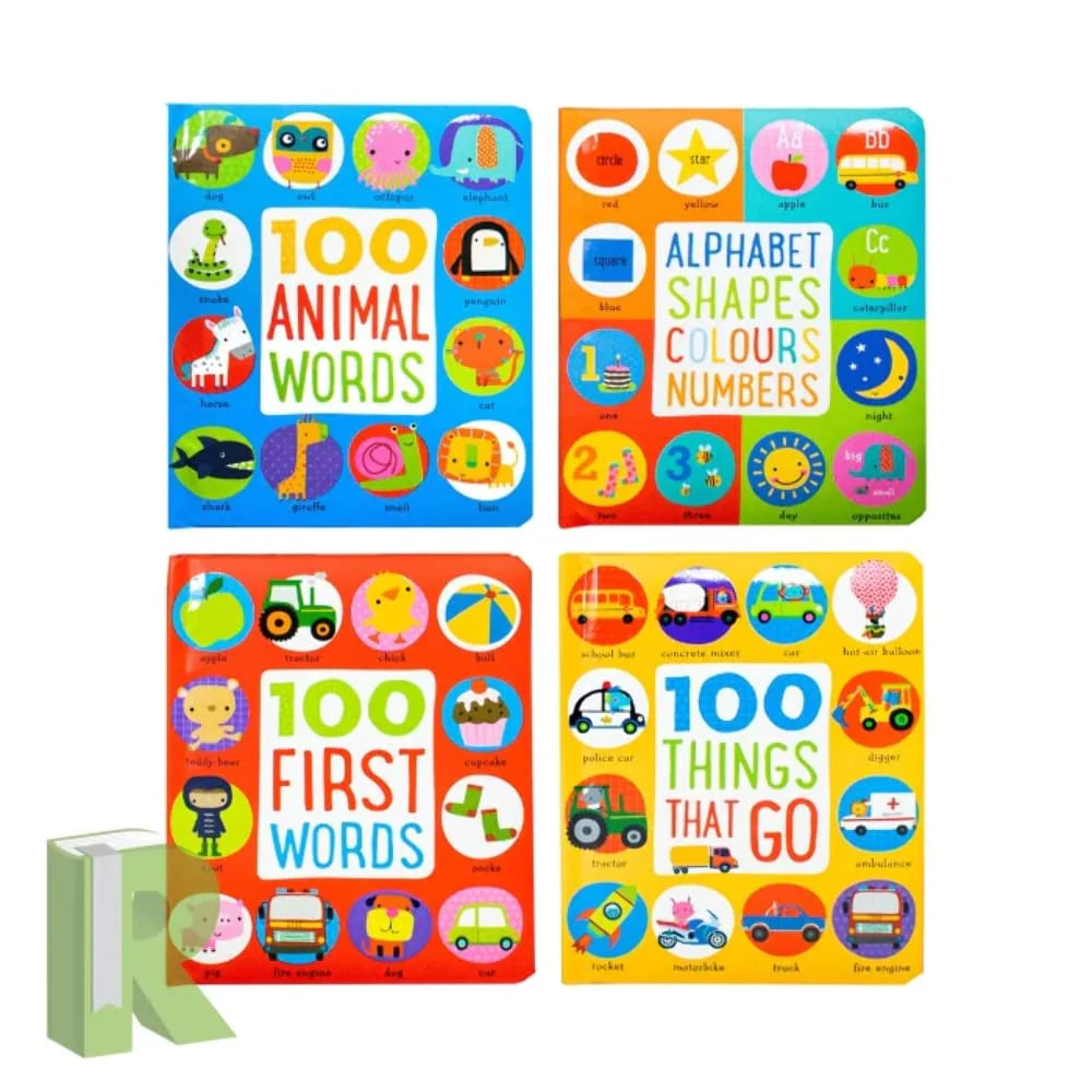 First Words Collection 4 book box set open showing padded board book pages - Ages 0-2