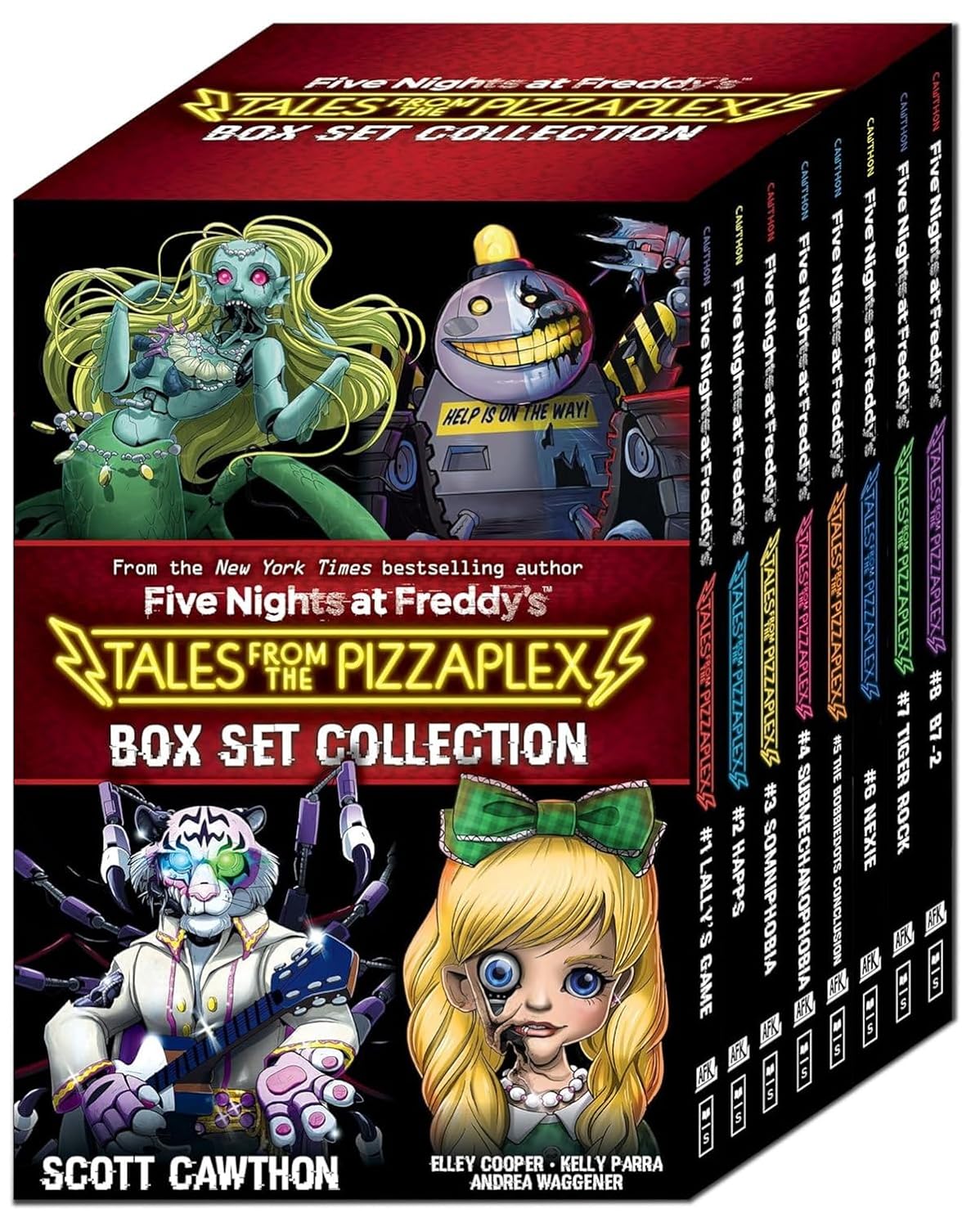 Five Nights at Freddy's Tales from the Pizzaplex 8-book paperback box set cover, FNAF horror novellas for ages 12+