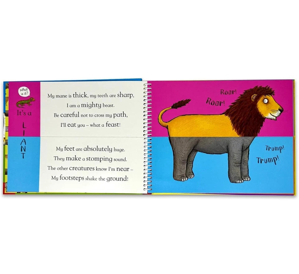 Flip Flap series interactive split page spread showing mix and match animal creatures
