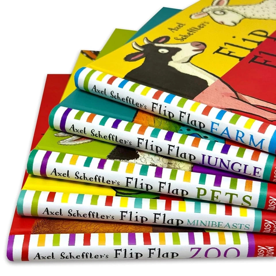 Interactive flip-flap page spread showing mixed-up animal illustration by Axel Scheffler