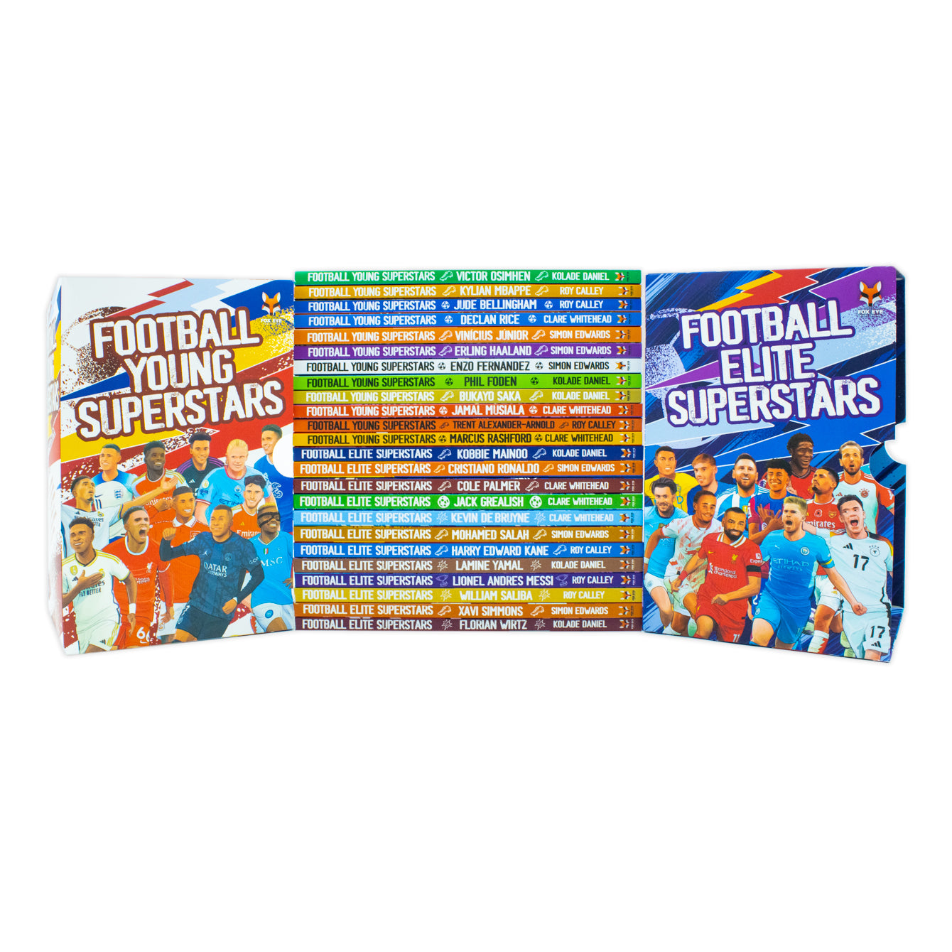 Close up of Football Elite Superstars and Football Young Superstars paperback book covers