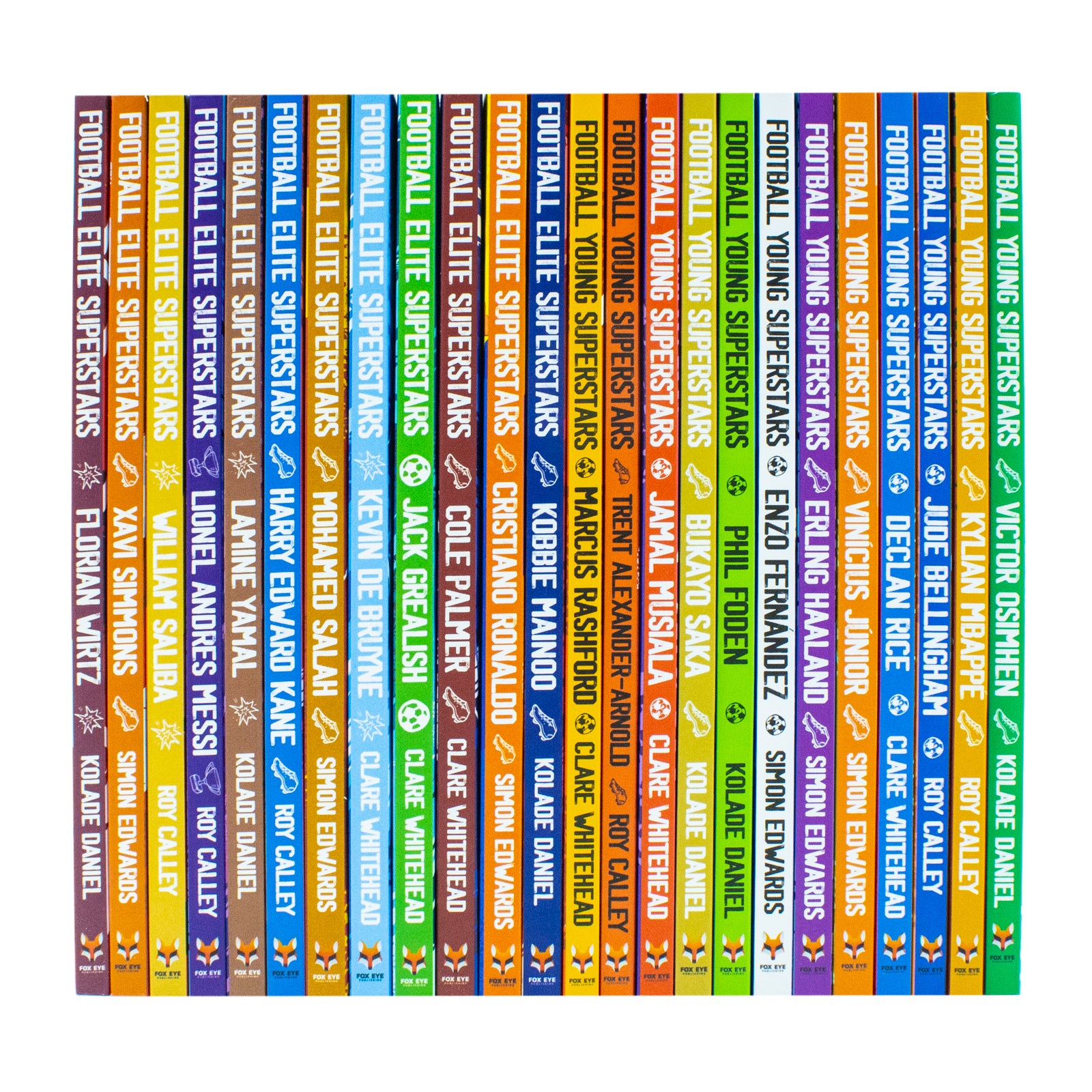 Football Elite Superstars and Football Young Superstars box set spines showing all 24 titles