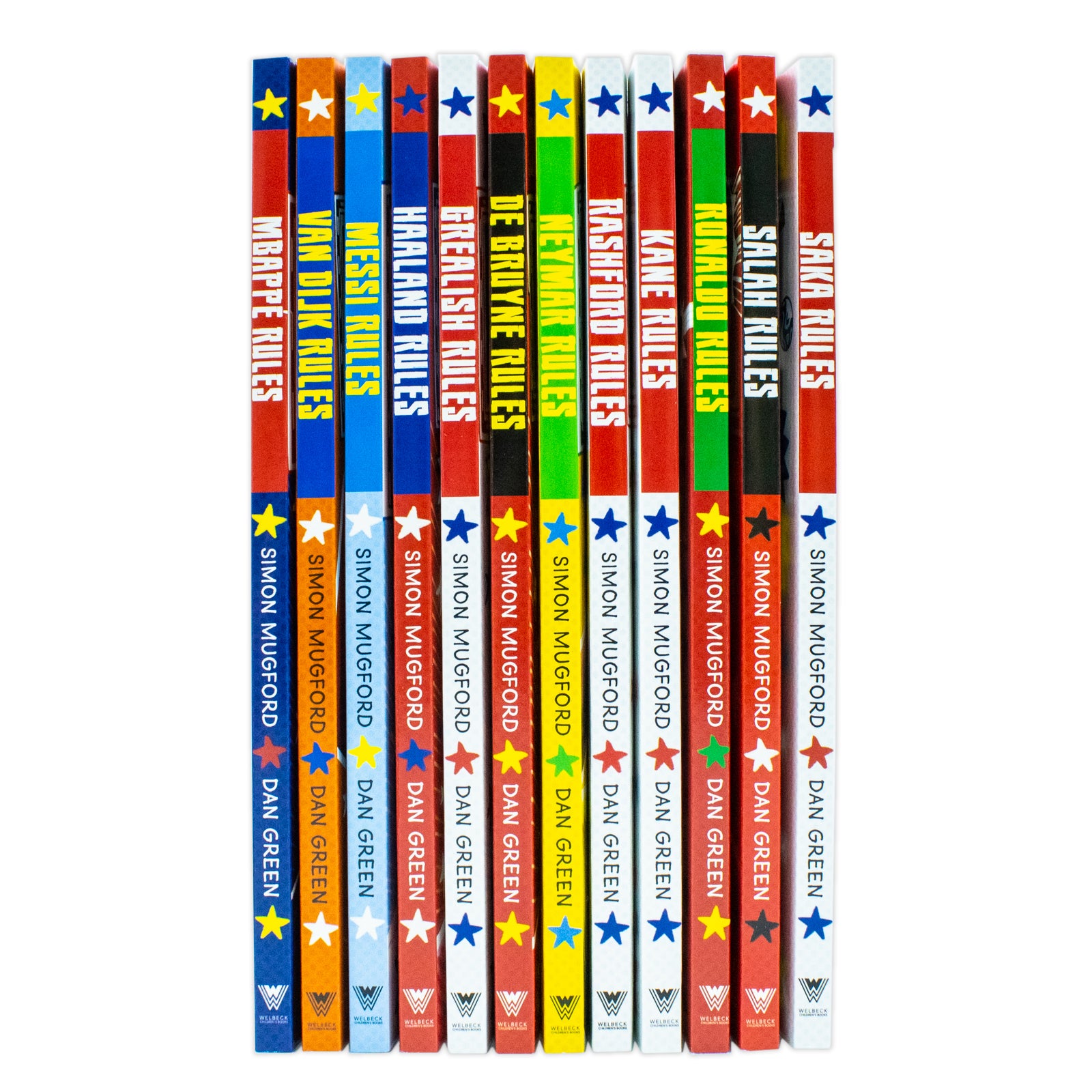 Football Superstars 12 Book covers including Ronaldo Rules, Messi Rules and Haaland Rules by Simon Mugford