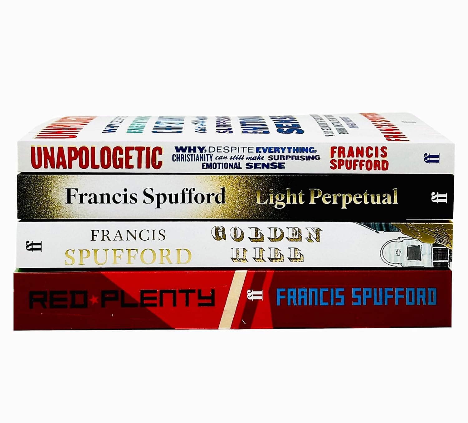 Francis Spufford 4 Books Collection Set paperback back cover - Unapologetic, Light Perpetual, Golden Hill, Red Plenty