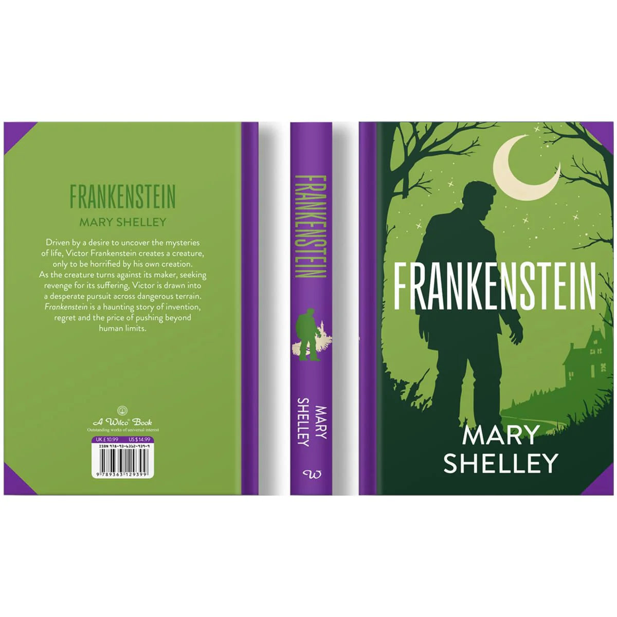 Frankenstein by Mary Shelley hardback book back cover detail