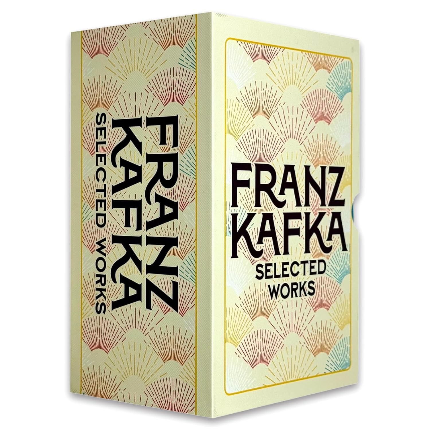 Close-up of the Franz Kafka hardback collection set showing book covers and titles